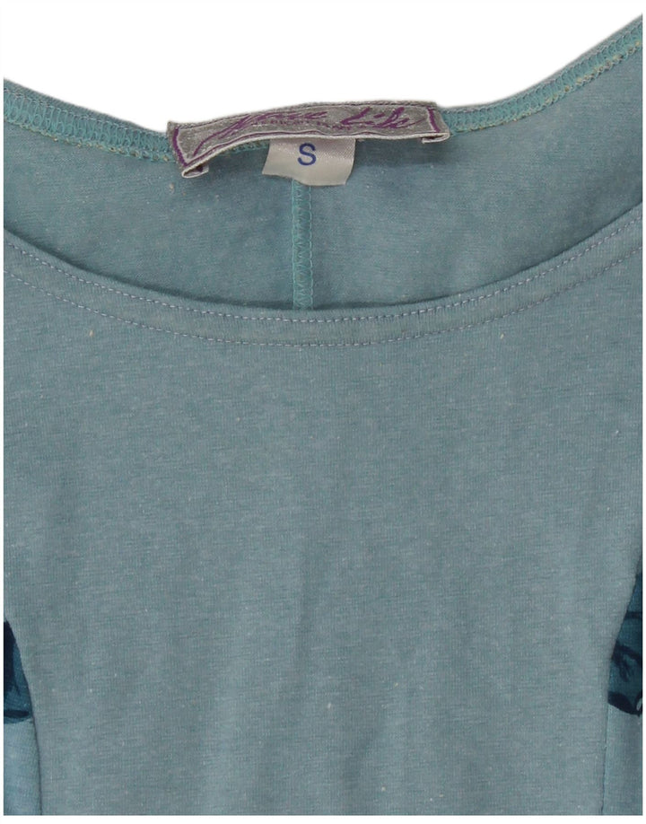 VINTAGE Womens Long Sleeve Bodysuit UK 8 Small Blue Floral