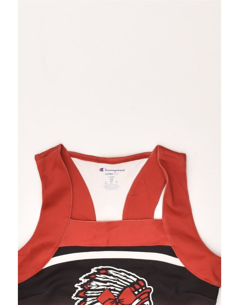 CHAMPION Womens Graphic Vest Top UK 4 XS Red Polyester | Vintage Champion | Thrift | Second-Hand Champion | Used Clothing | Messina Hembry 