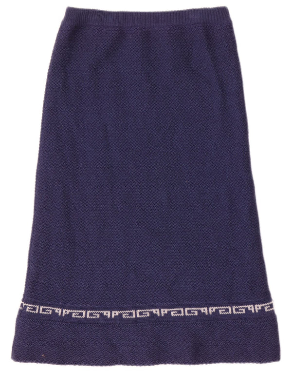 Vintage Womens Knit Midi Skirt W26 Small Navy Blue Geometric