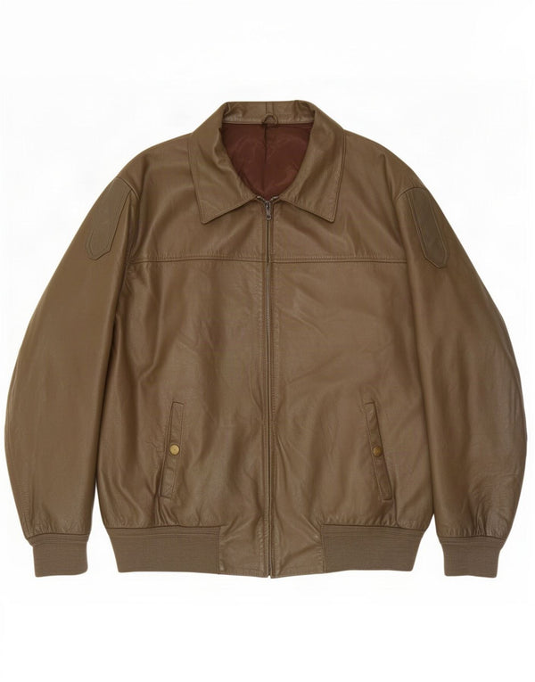 Vintage Mens Bomber Leather Jacket UK 42 XL Khaki