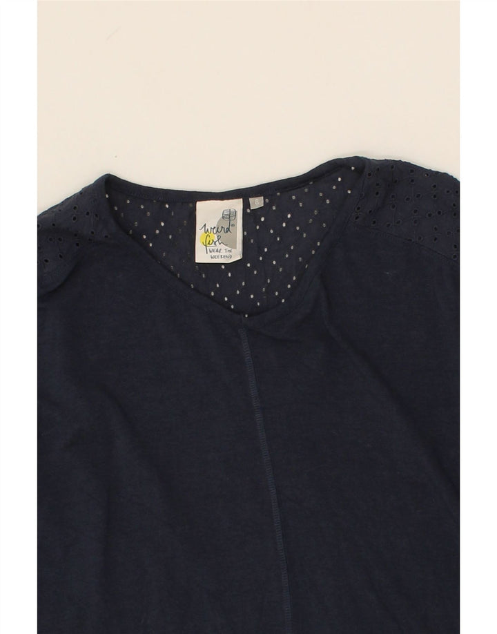 WEIRD FISH Womens Longline Top Long Sleeve UK 8 Small  Navy Blue Cotton Vintage Weird Fish and Second-Hand Weird Fish from Messina Hembry 