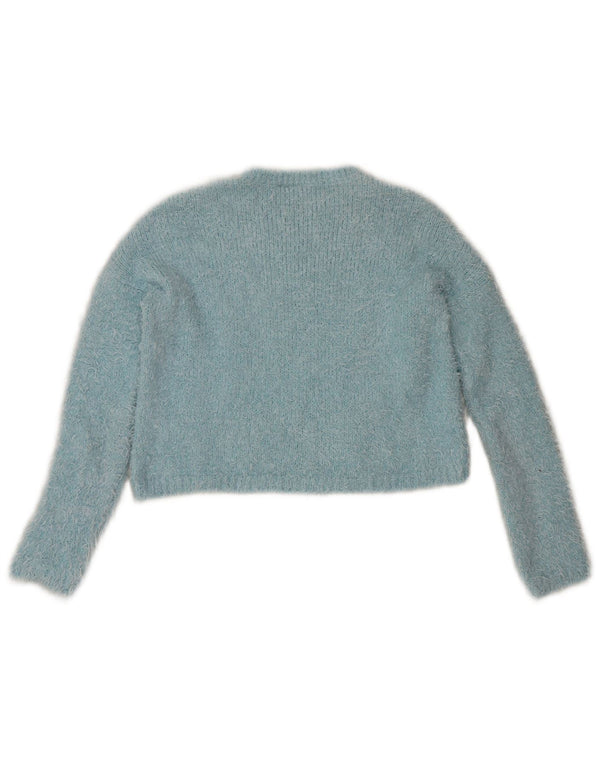 Topshop Womens Crop Crew Neck Jumper Sweater UK 8 Small Blue Polyester