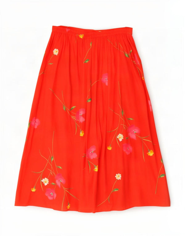 Richards Womens High Waist Midi Skirt UK 18 XL W30 Red Floral Viscose