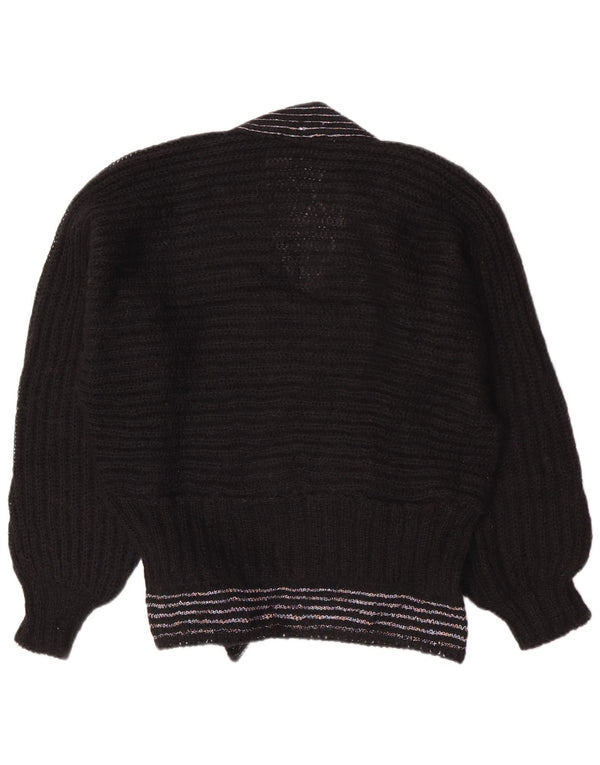 Vintage Womens V-Neck Jumper Sweater UK 14 Medium Black Striped Retro