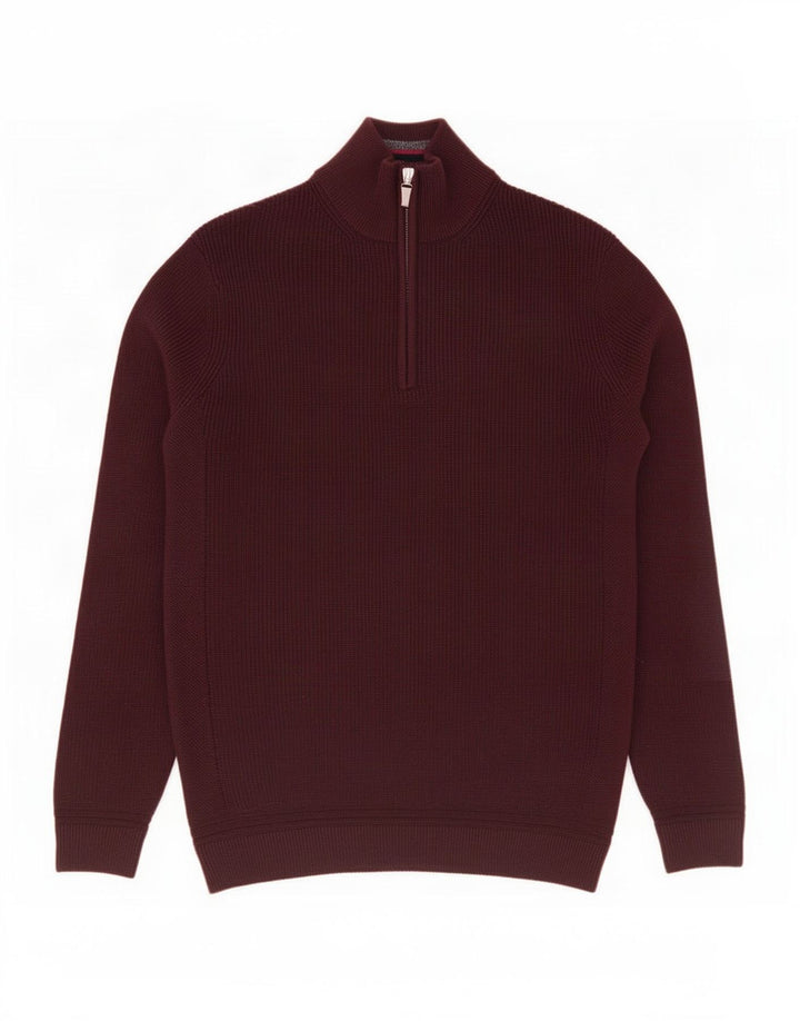 Ted Baker Mens Zip Neck Jumper Sweater Size 3 Medium Burgundy Polyester