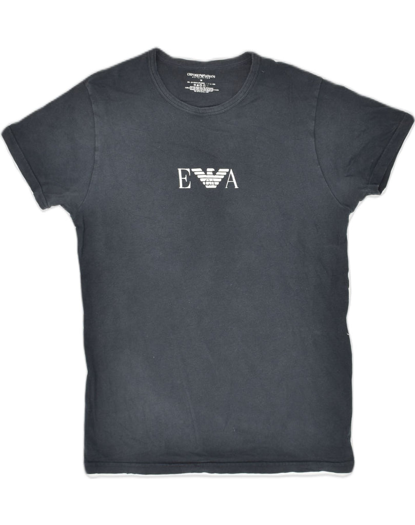 EMPORIO ARMANI Mens Graphic T-Shirt Top Medium Navy Blue Cotton | Vintage Emporio Armani | Thrift | Second-Hand Emporio Armani | Used Clothing | Messina Hembry 