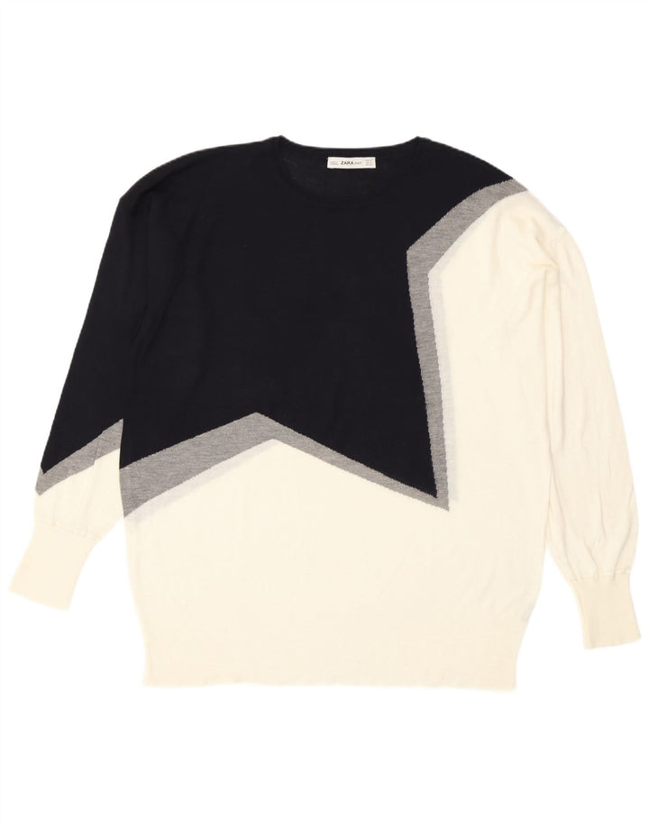 Zara Womens Crew Neck Jumper Sweater UK 14 Medium Black Colourblock