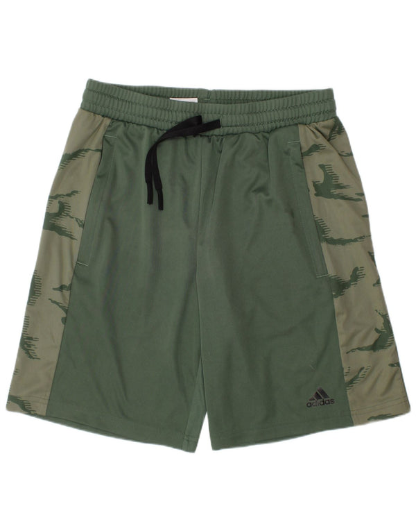 ADIDAS Boys Aeroready Sport Shorts 11-12 Years Green Camouflage Polyester
