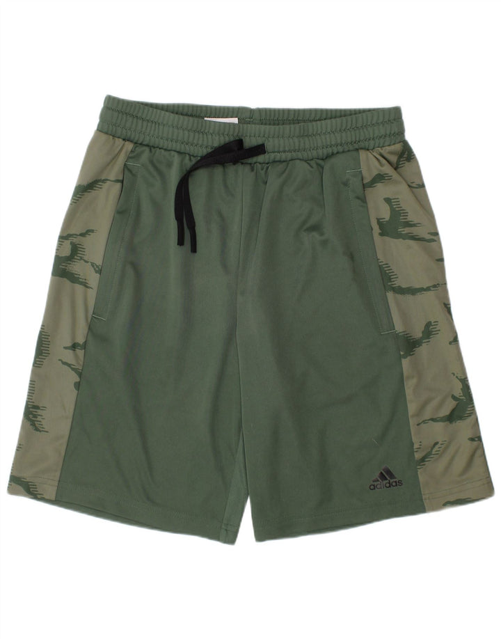 ADIDAS Boys Aeroready Sport Shorts 11-12 Years Green Camouflage Polyester