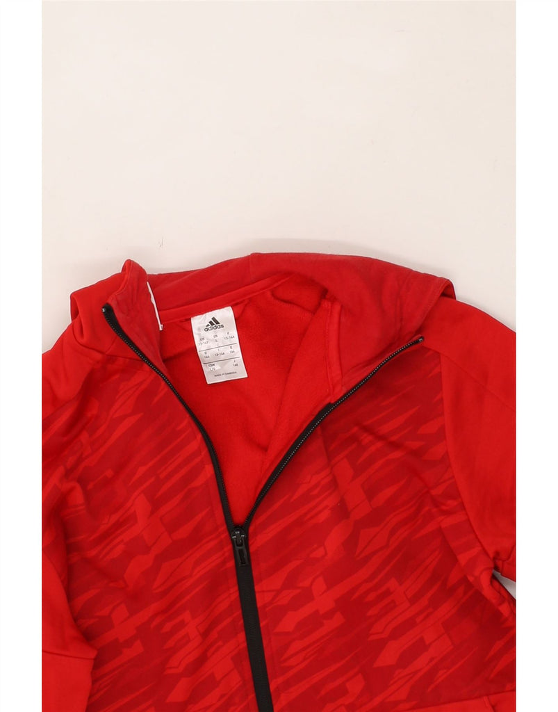 ADIDAS Boys Graphic Zip Hoodie Sweater 13-14 Years Red Polyester Vintage Adidas and Second-Hand Adidas from Messina Hembry 