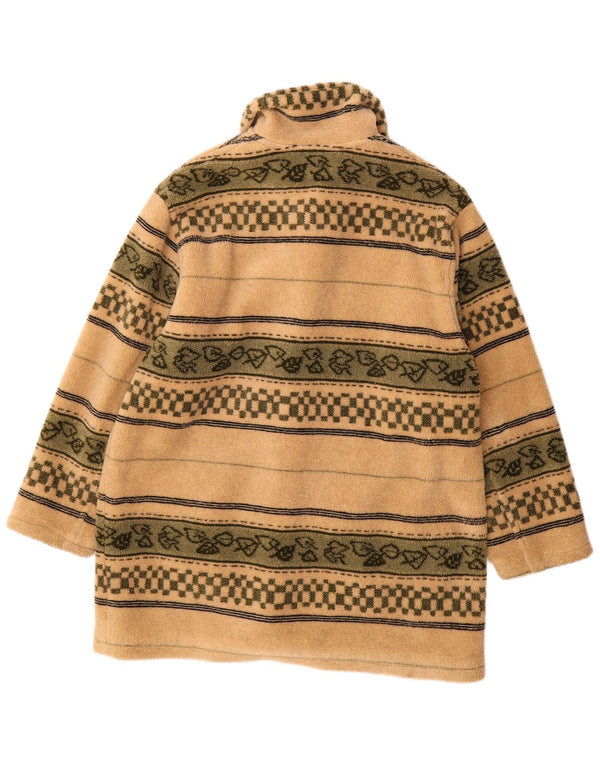 Vintage Womens Oversized Fleece Overcoat EU 40 Medium Beige Striped