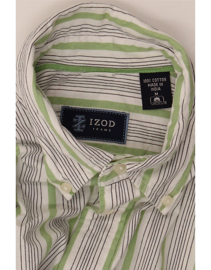 Izod Mens Shirt Medium White Striped Cotton
