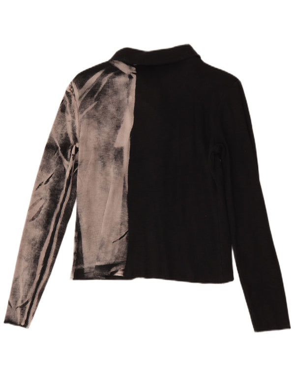 Zara Womens Cardigan Top UK 14 Large Black Tie Dye Cotton
