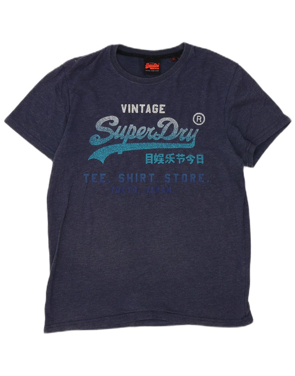 Superdry Mens Graphic T-Shirt Top Large Navy Blue Flecked Cotton