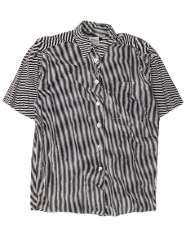 Benetton Womens Regular Fit Shirt IT 44 Medium Navy Blue Pinstripe Cotton