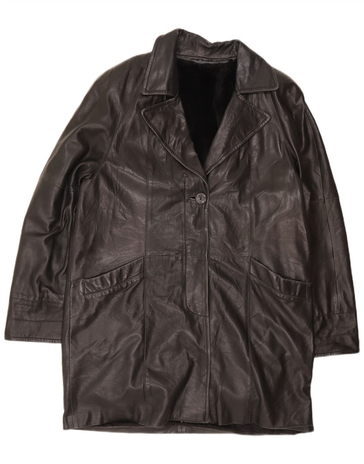 Vintage Womens Leather Coat UK 16 Large Black