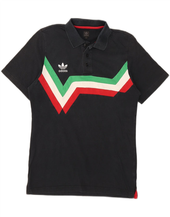ADIDAS Mens Polo Shirt Small Black Colourblock Cotton