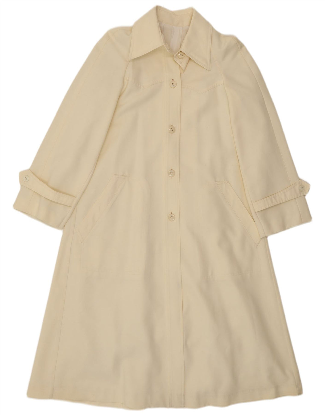 Vintage Womens Trench Coat UK 8 Small Off White Polyester