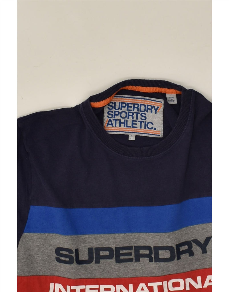 SUPERDRY Mens Slim Graphic T-Shirt Top Large Navy Blue Colourblock Cotton | Vintage Superdry | Thrift | Second-Hand Superdry | Used Clothing | Messina Hembry 