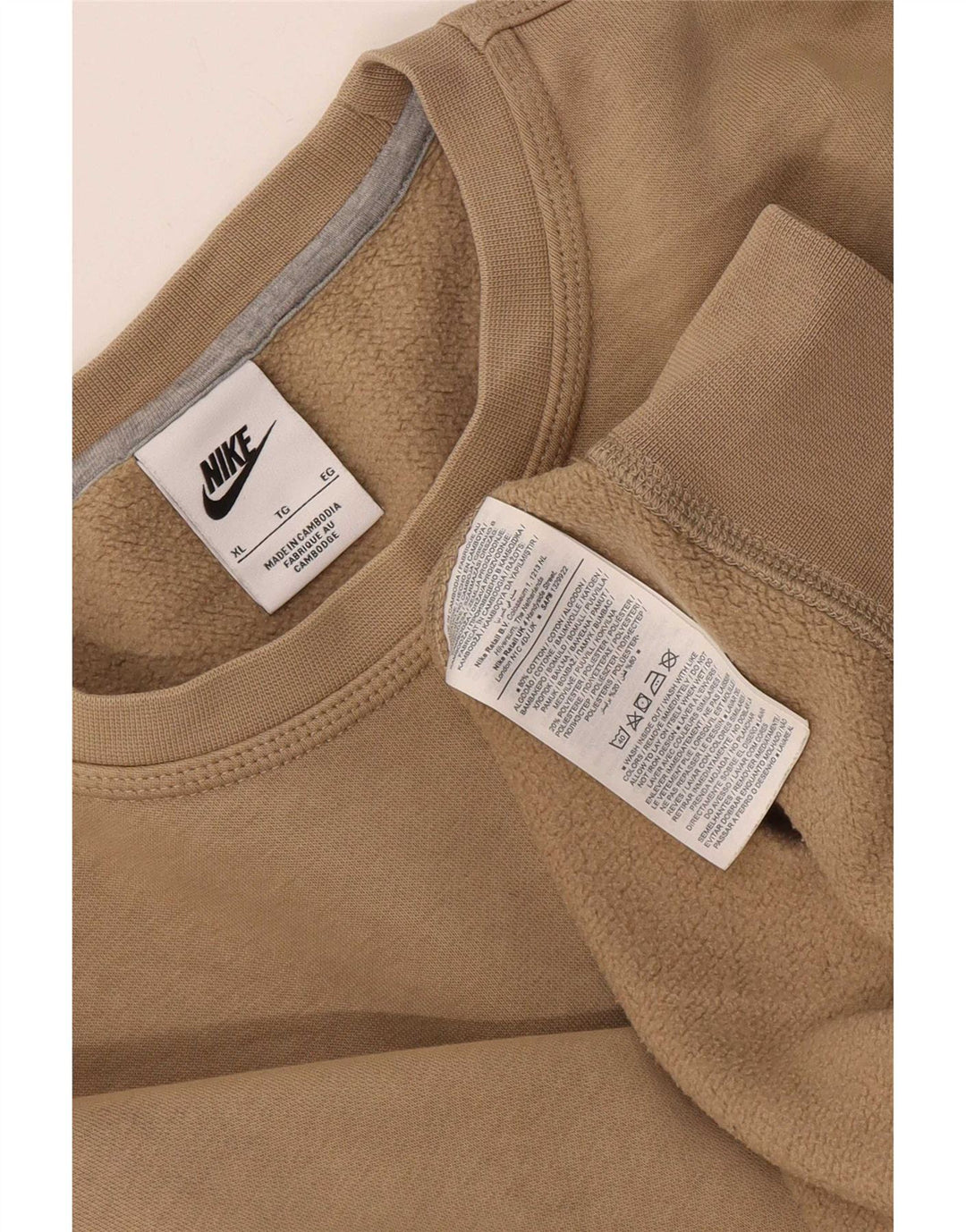 Nike Mens Regular Fit Sweatshirt Jumper XL Beige Cotton