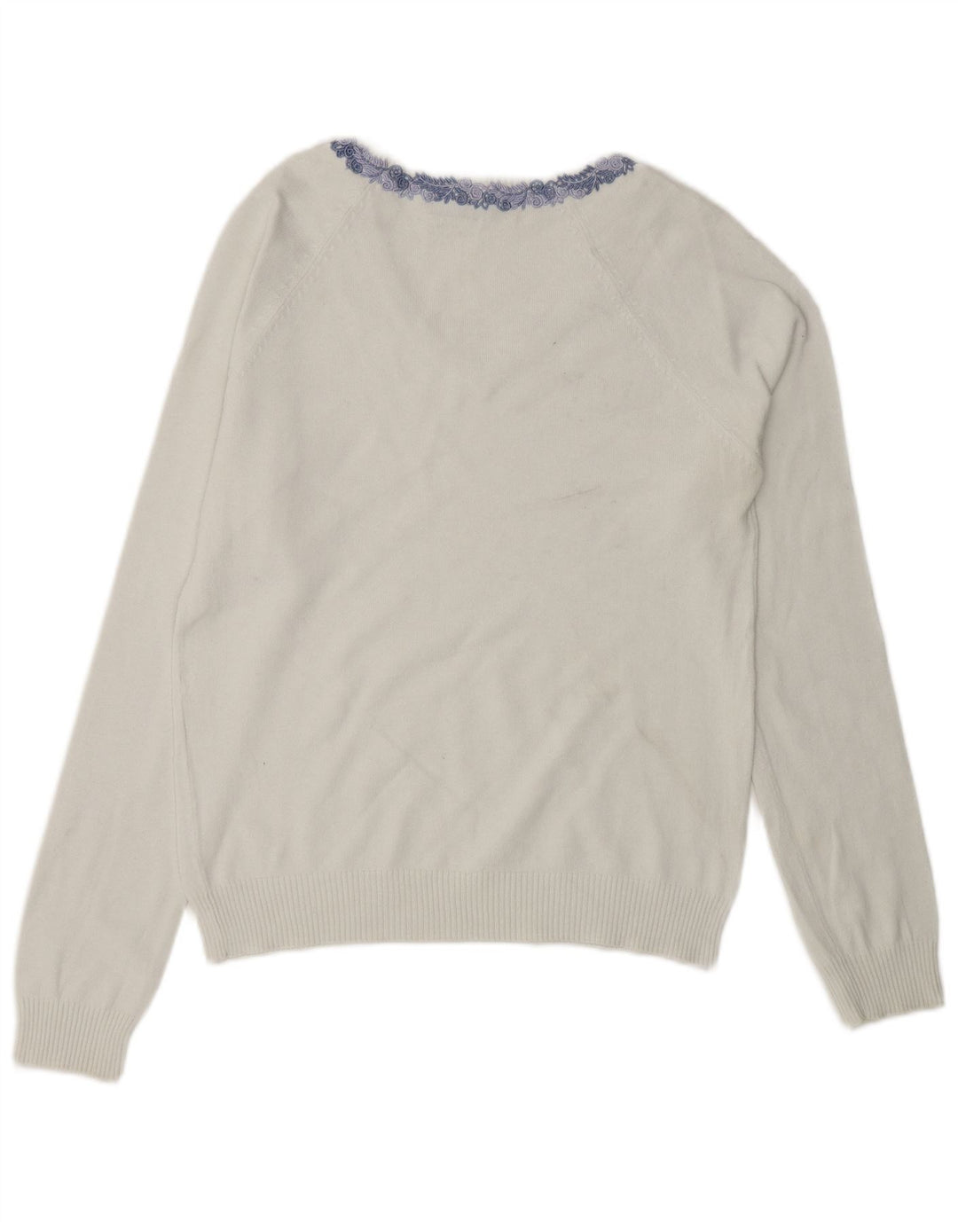 ZARA Womens V-Neck Jumper Sweater UK 14 Large White Cotton