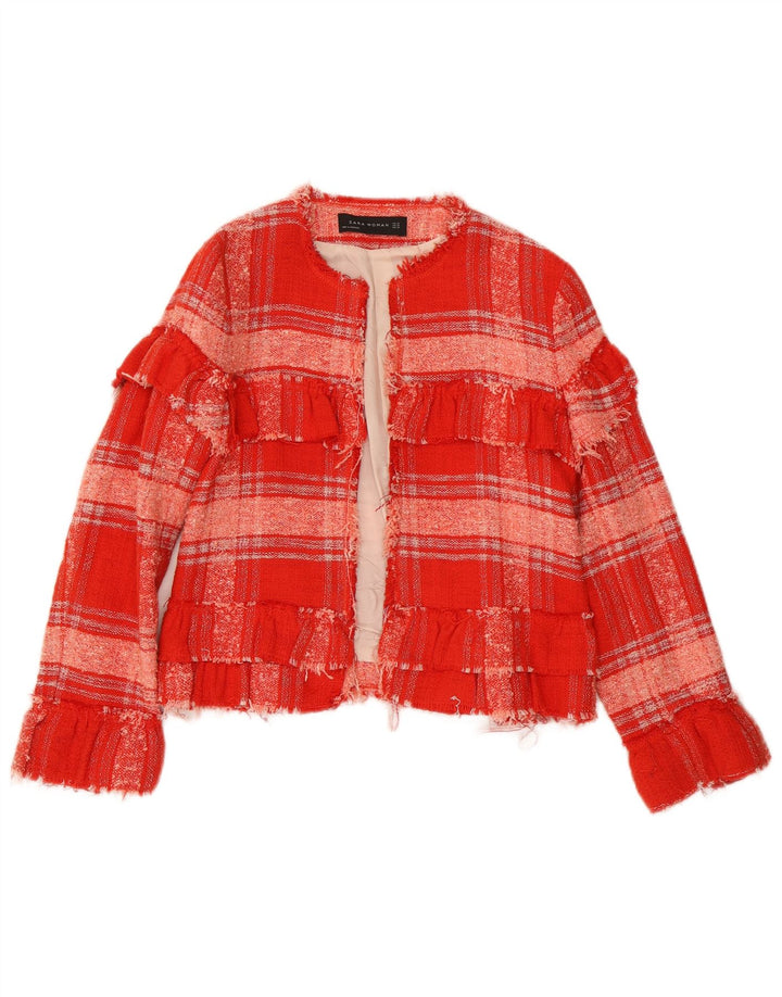 Zara Womens Open Bolero Jacket UK 6 XS Red Check Cotton