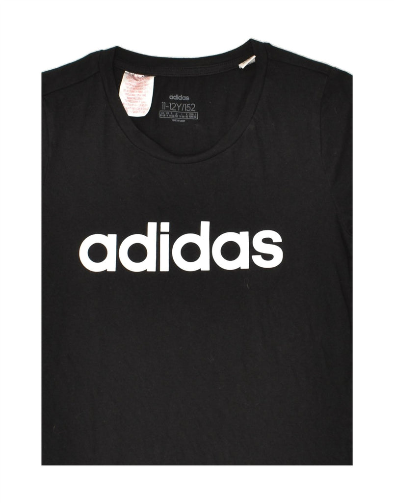 ADIDAS Girls Graphic T-Shirt Top 11-12 Years Black Cotton | Vintage Adidas | Thrift | Second-Hand Adidas | Used Clothing | Messina Hembry 