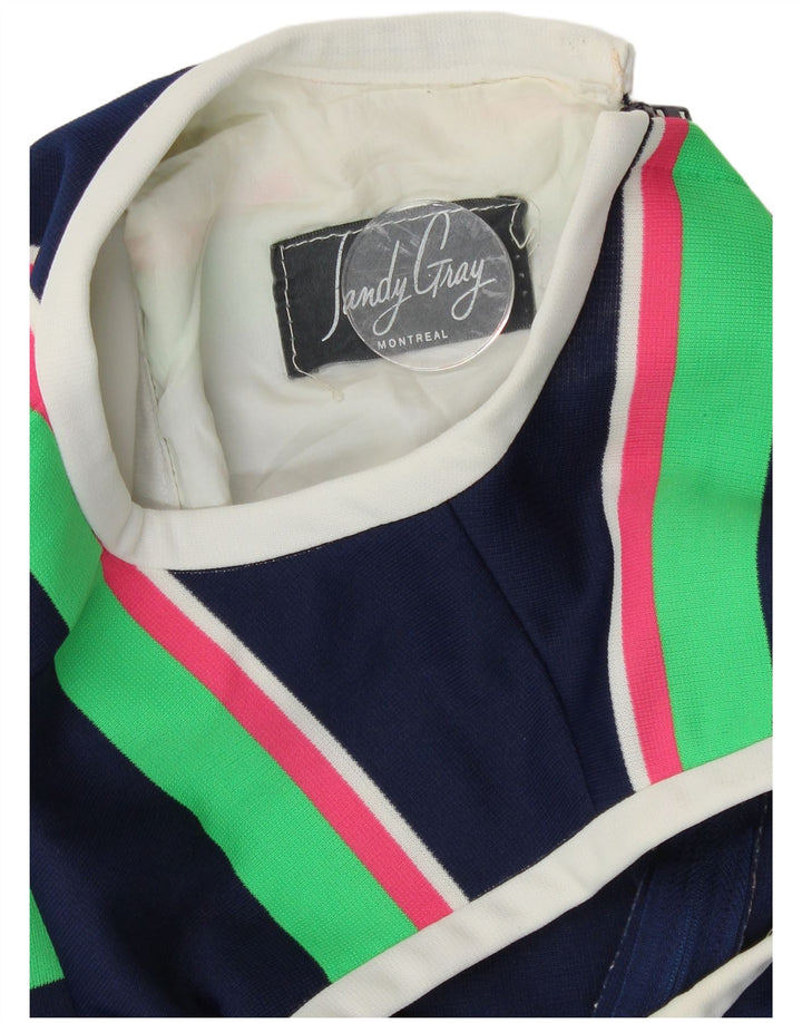 Vintage Womens Sleeveless A-Line Dress UK 12 Medium Navy Blue Striped