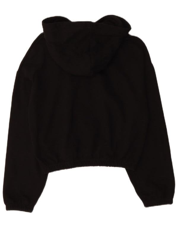 Zara Womens Crop Hoodie Jumper UK 14 Medium Black Cotton