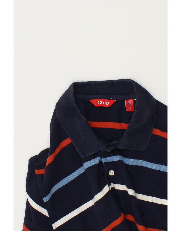 IZOD Mens Polo Shirt Large Navy Blue Striped Cotton Vintage Izod and Second-Hand Izod from Messina Hembry 