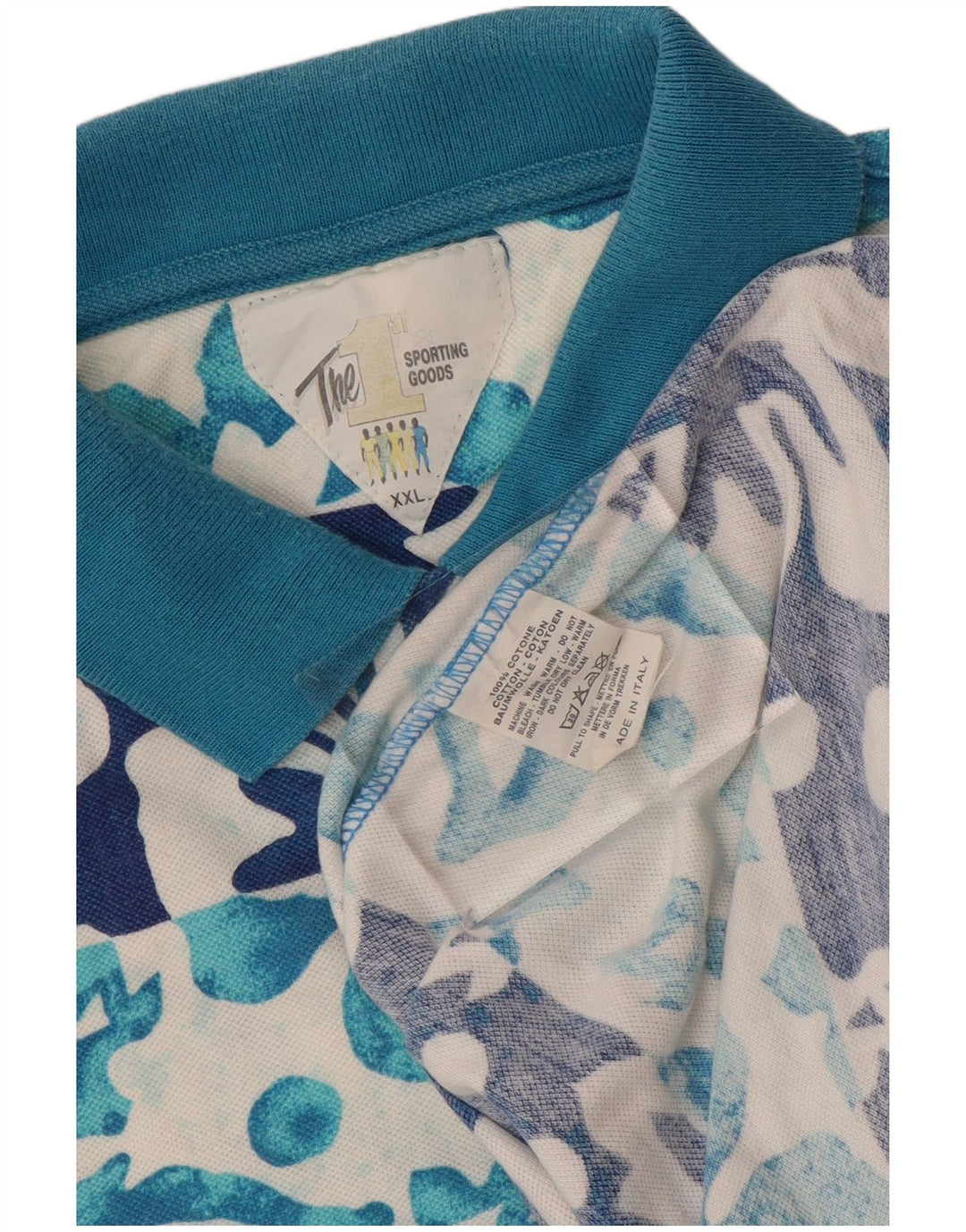 VINTAGE Mens Polo Shirt 2XL Blue Floral Cotton