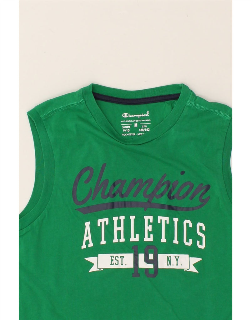 CHAMPION Boys Graphic Vest Top 9-10 Years Medium Green Cotton | Vintage Champion | Thrift | Second-Hand Champion | Used Clothing | Messina Hembry 