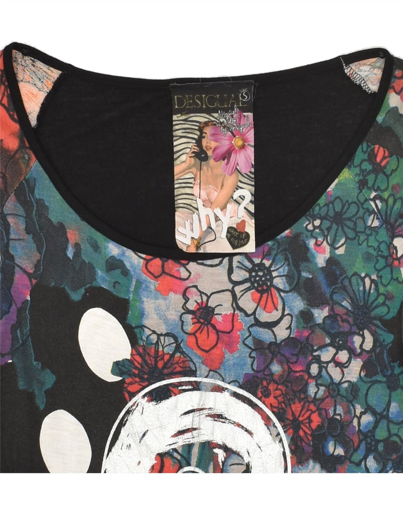 DESIGUAL Womens Graphic Blouse Top UK 8 Small Black Floral Cotton | Vintage Desigual | Thrift | Second-Hand Desigual | Used Clothing | Messina Hembry 