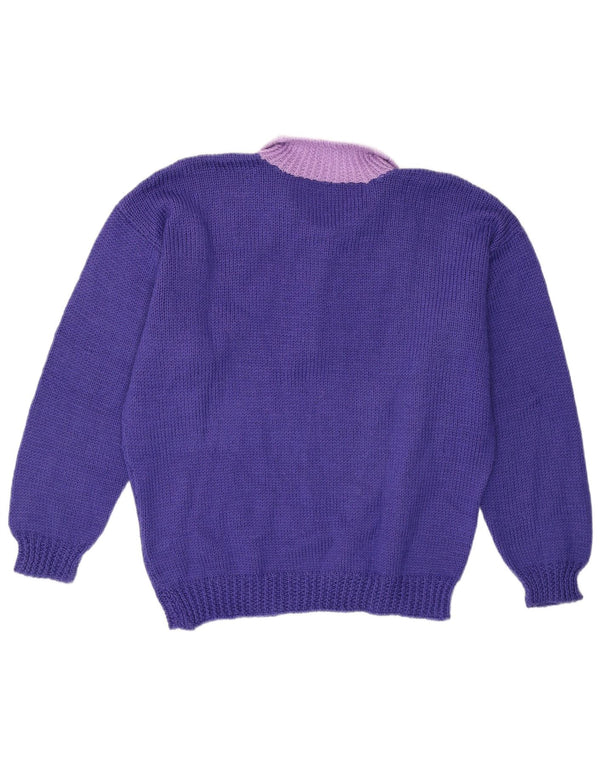 Vintage Womens Polo Neck Jumper Sweater UK 16 Large Purple Colourblock