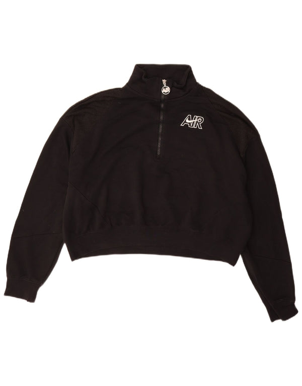 Nike Womens Oversized Crop Zip Neck Sweatshirt Jumper UK 16 Large Black