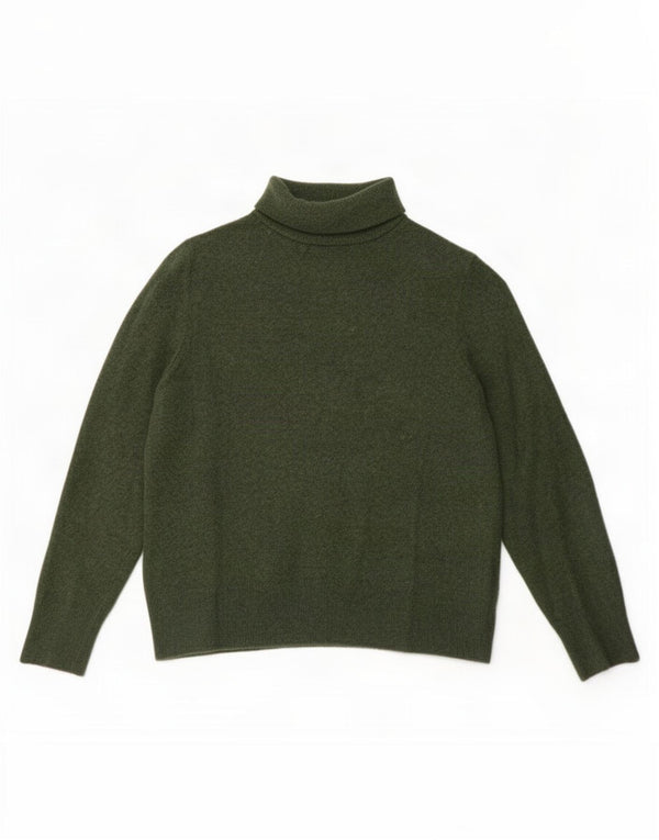 John Lewis Womens Crop Roll Neck Jumper Sweater UK 10 Small Green Cashmere