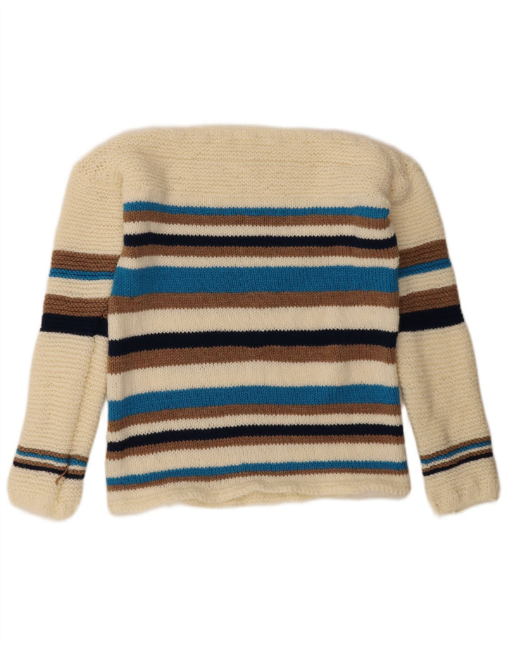 Vintage Womens Crew Neck Jumper Sweater UK 14 Medium Off White Striped