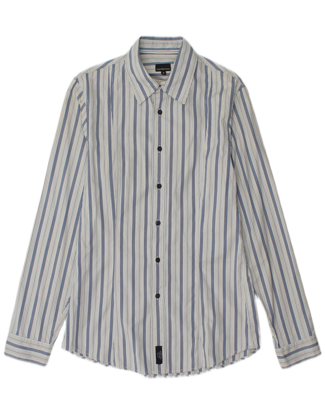 Calvin Klein Jeans Mens Shirt Small Blue Striped Cotton
