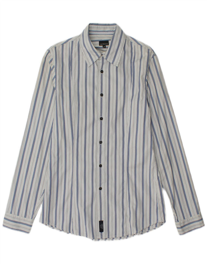 Calvin Klein Jeans Mens Shirt Small Blue Striped Cotton