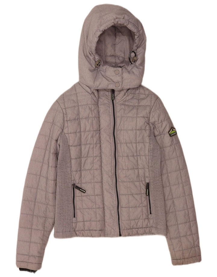 Superdry Womens Hooded Padded Jacket UK 10 Small Grey Polyester