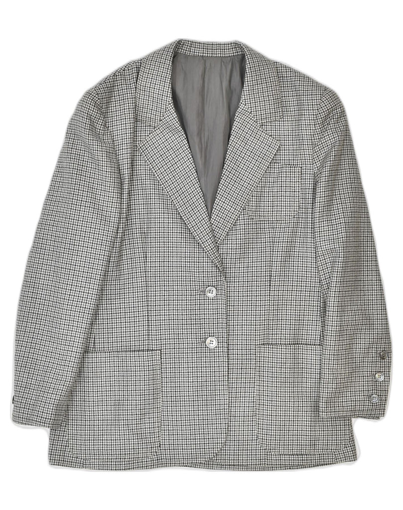 VINTAGE Womens 2 Button Blazer Jacket UK 14 Medium Grey Houndstooth | Vintage | Thrift | Second-Hand | Used Clothing | Messina Hembry 