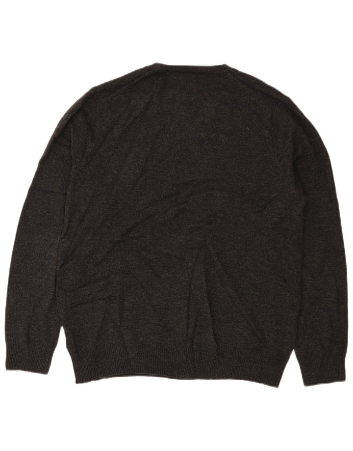 Zara Mens V-Neck Jumper Sweater Large Grey Lambswool