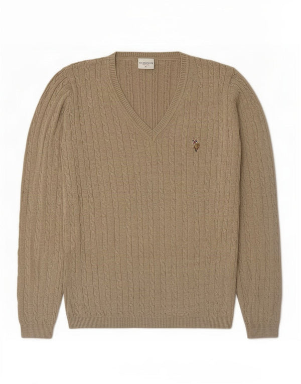 U.S. Polo Assn. Womens V-Neck Jumper Sweater UK 18 XL Beige