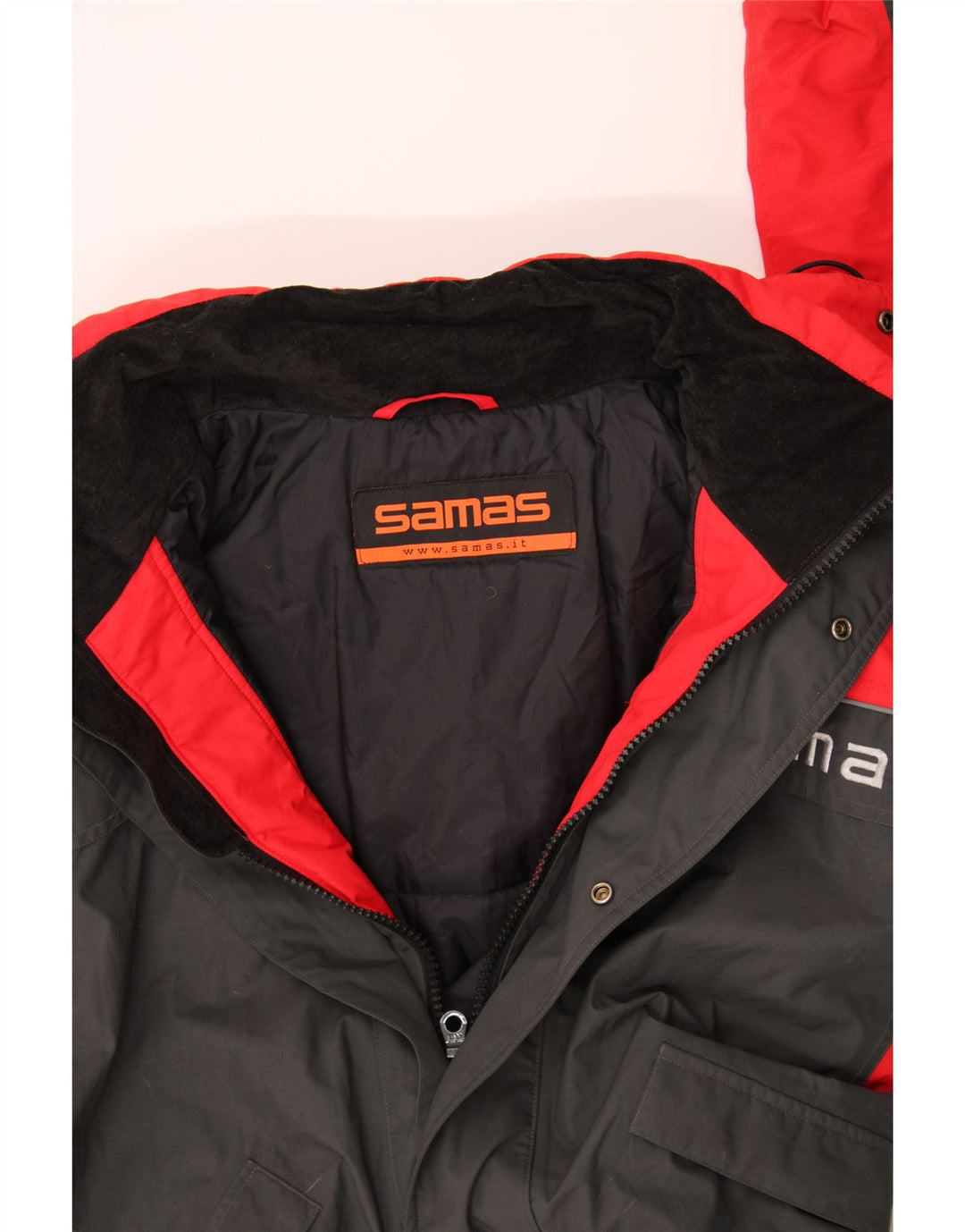 SAMAS Mens Hooded Windbreaker Jacket UK 42 XL Red Colourblock Polyester Vintage Samas and Second-Hand Samas from Messina Hembry 