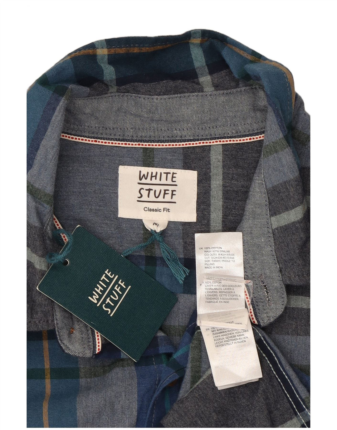 White Stuff Mens Classic Fit Shirt Medium Blue Check Cotton