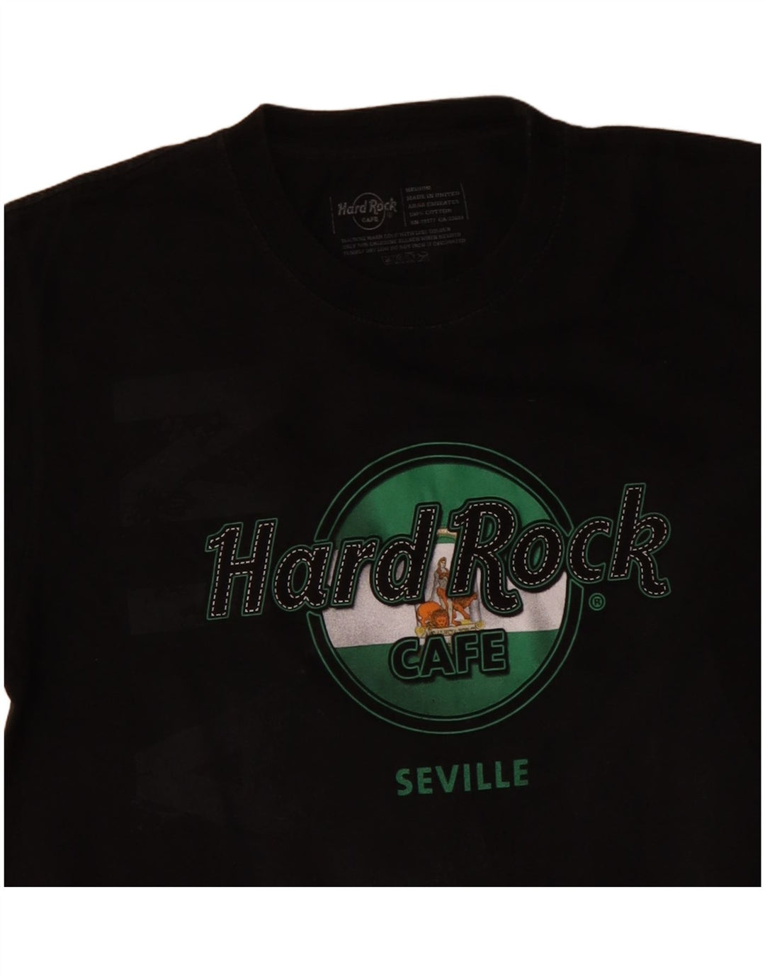 Hard Rock Cafe Mens Seville Graphic T-Shirt Top Medium Black Cotton