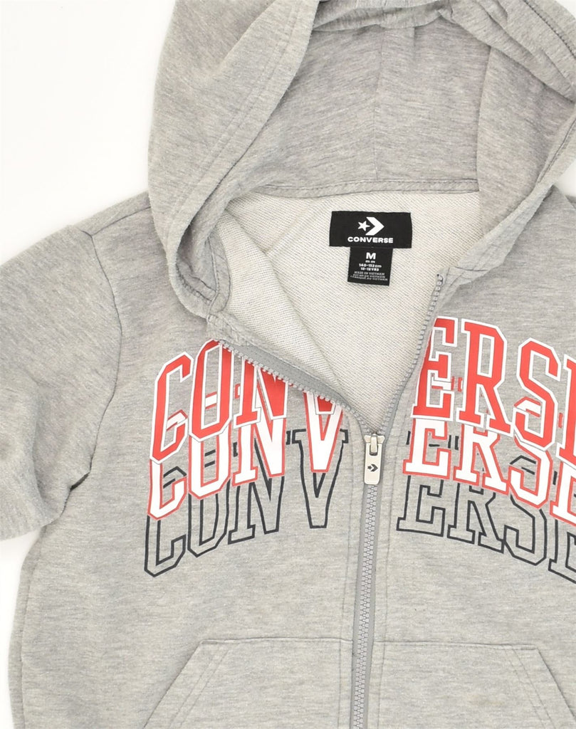 CONVERSE Boys Graphic Zip Hoodie Sweater 10-11 Years Medium Grey Cotton | Vintage Converse | Thrift | Second-Hand Converse | Used Clothing | Messina Hembry 