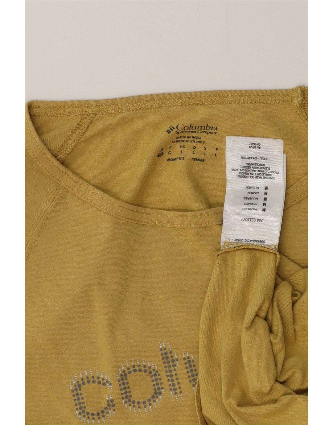 COLUMBIA Womens Graphic Top Long Sleeve UK 14 Large Yellow Cotton