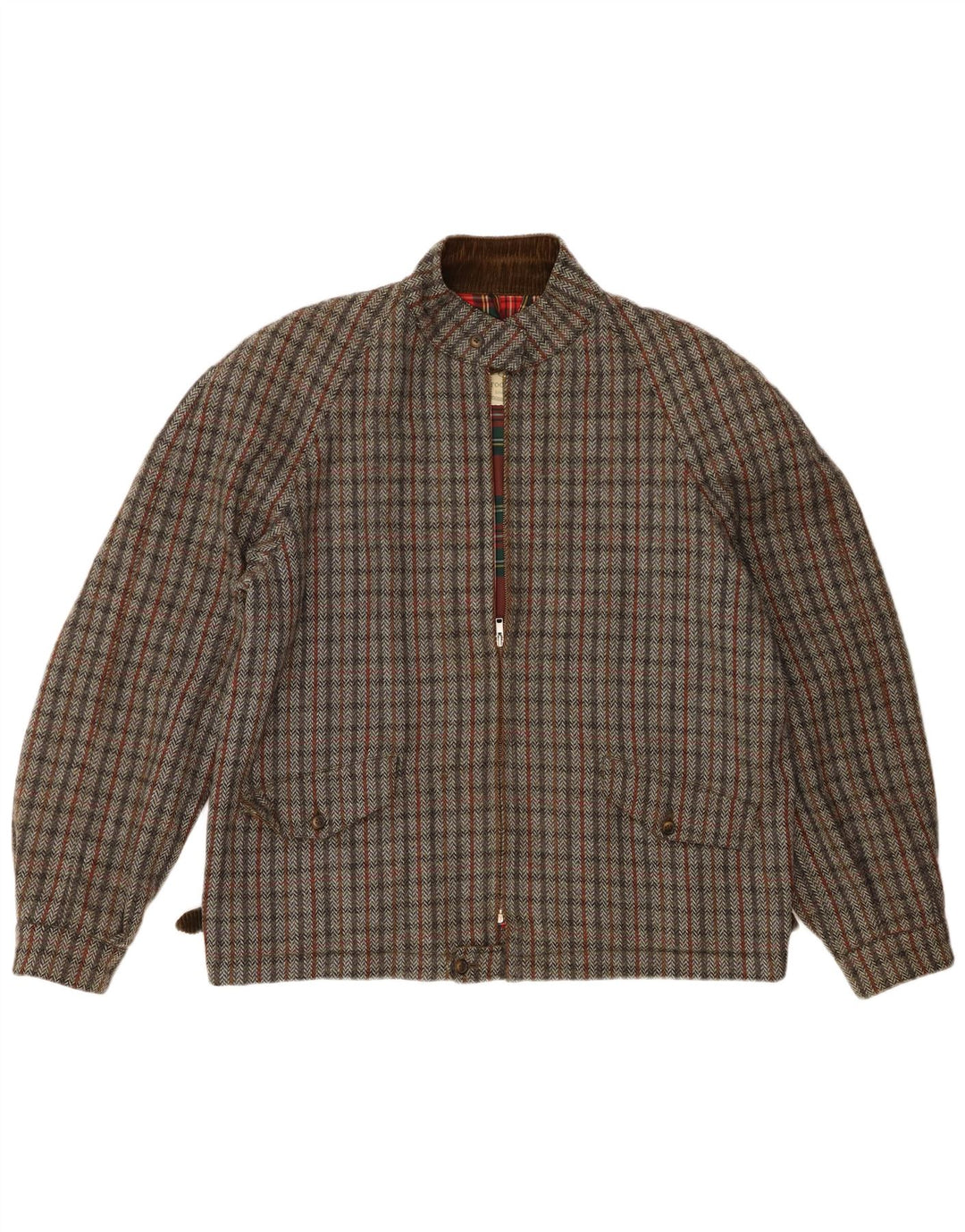 Brooksfield Mens Bomber Jacket EU 52 XL Grey Herringbone Virgin Wool