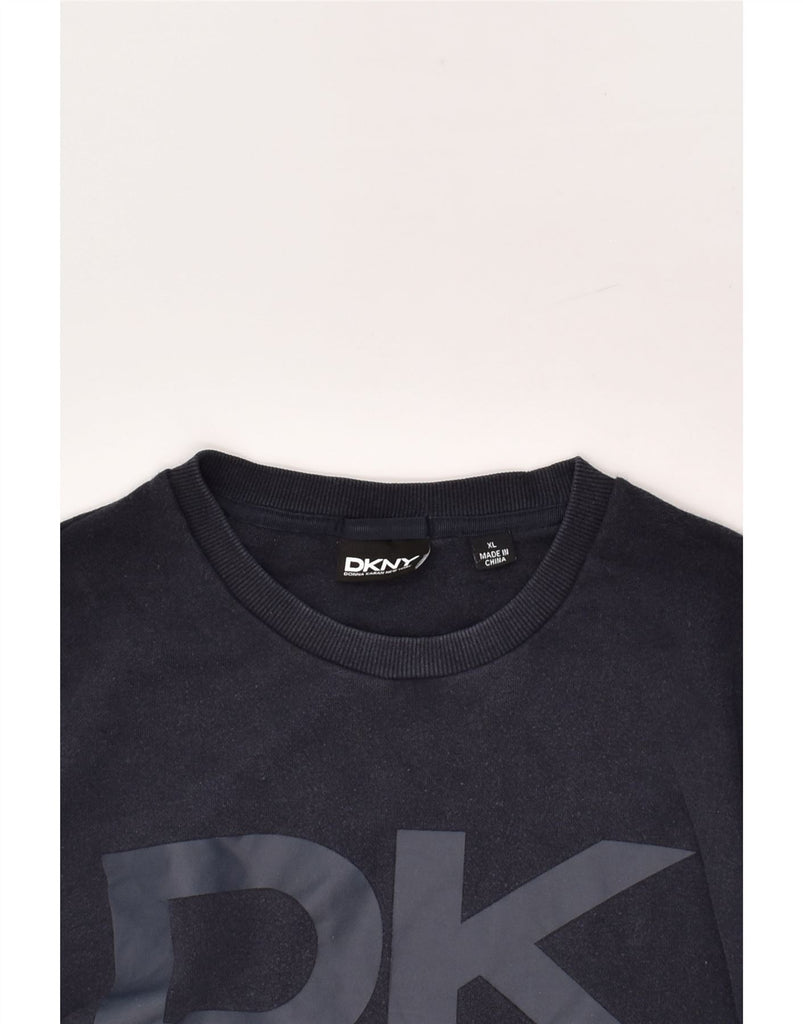 DKNY Mens Graphic Sweatshirt Jumper XL Navy Blue Cotton | Vintage Dkny | Thrift | Second-Hand Dkny | Used Clothing | Messina Hembry 